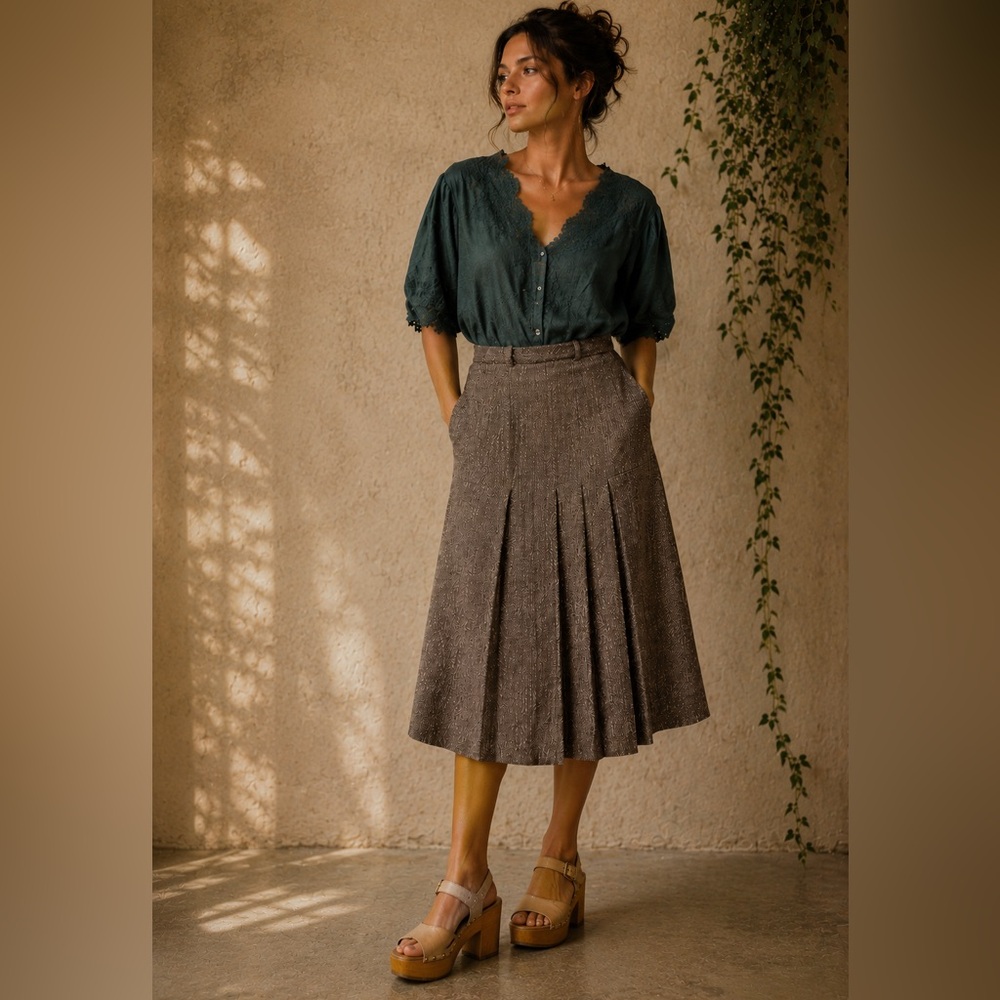 Vintage New Tags 70s 1970 Wool Midi Skirt Made Italy Bonwit Teller High Waist S